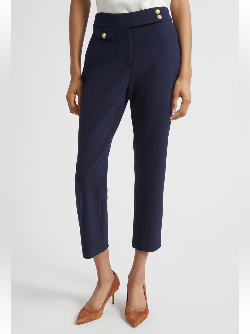 NEW Veronica Beard Renzo Crop Cotton Blend Trousers in Navy